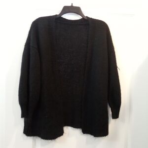 Y2K Gothic Style Black Open Front Fuzzy  Cardigan Size Small By SHEIN